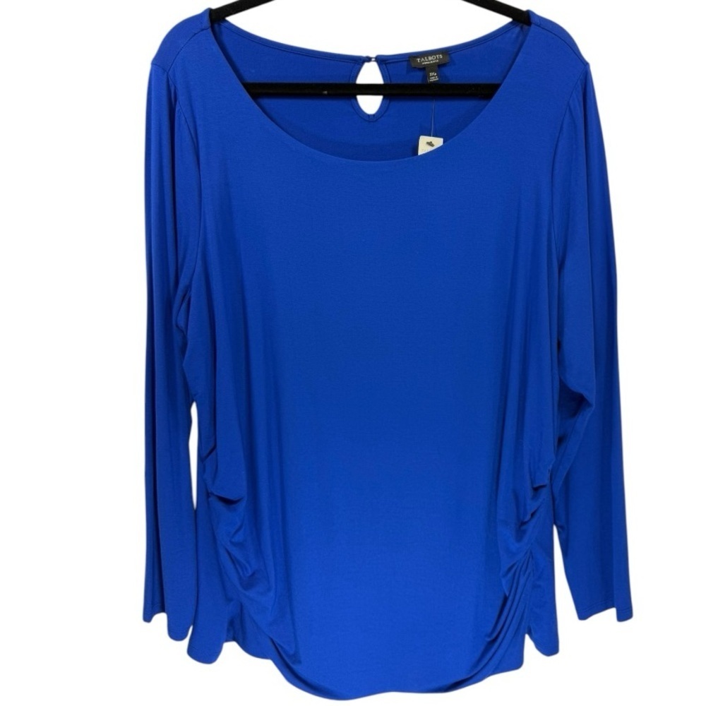 NWT Talbots Ruched Sides Keyhole Back Long Sleeve Blouse Top Blue Size 2XP